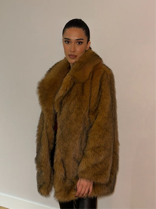 Vintage faux fur fox brown coat