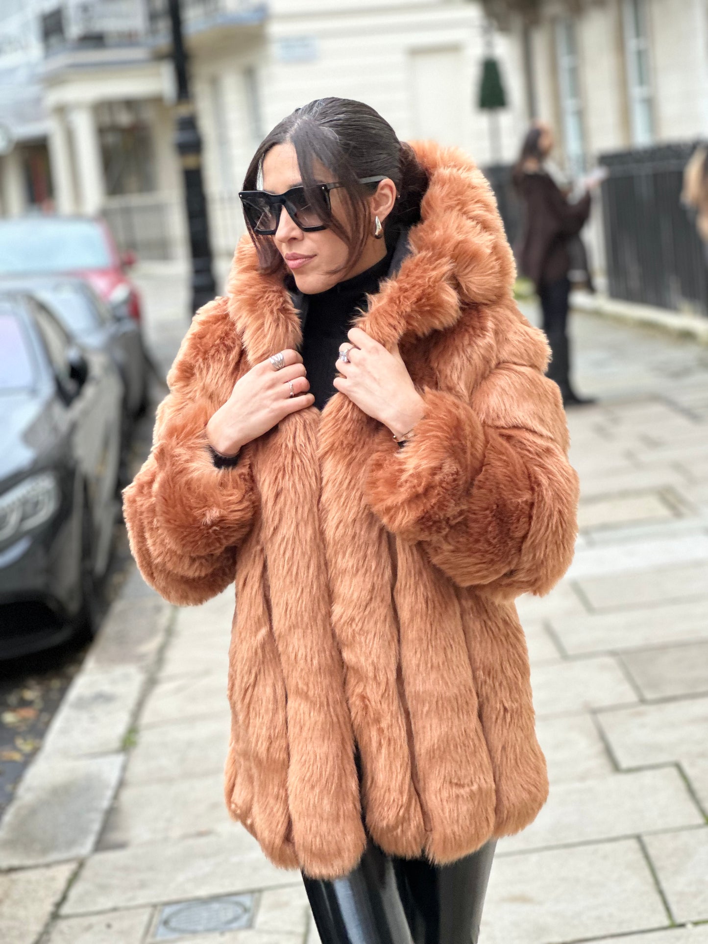 Caramel Hooded Long Line Coat