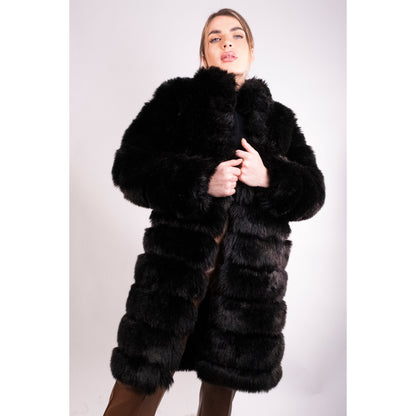 Premium Black Extra Long Faux Fur Coat