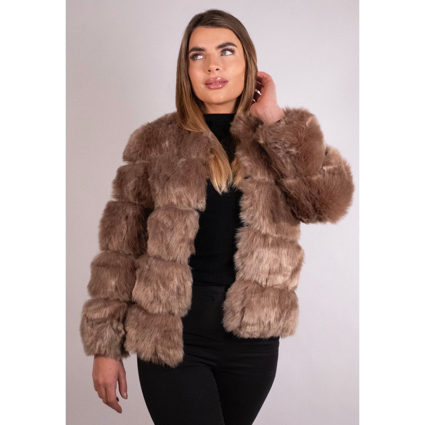 Mocha Cropped Faux Fur Coat