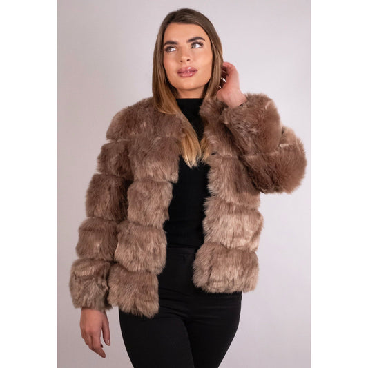 Mocha Cropped Faux Fur Coat