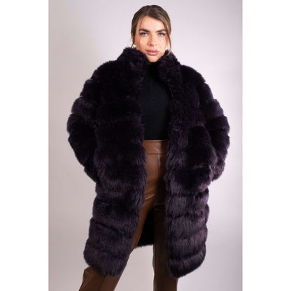 Premium Navy Extra Long Faux Fur Coat