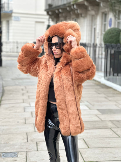 Caramel Hooded Long Line Coat