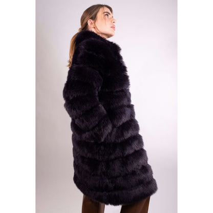 Premium Navy Extra Long Faux Fur Coat