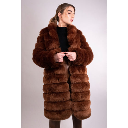 Premium Choclate Extra Long Faux Fur Coat