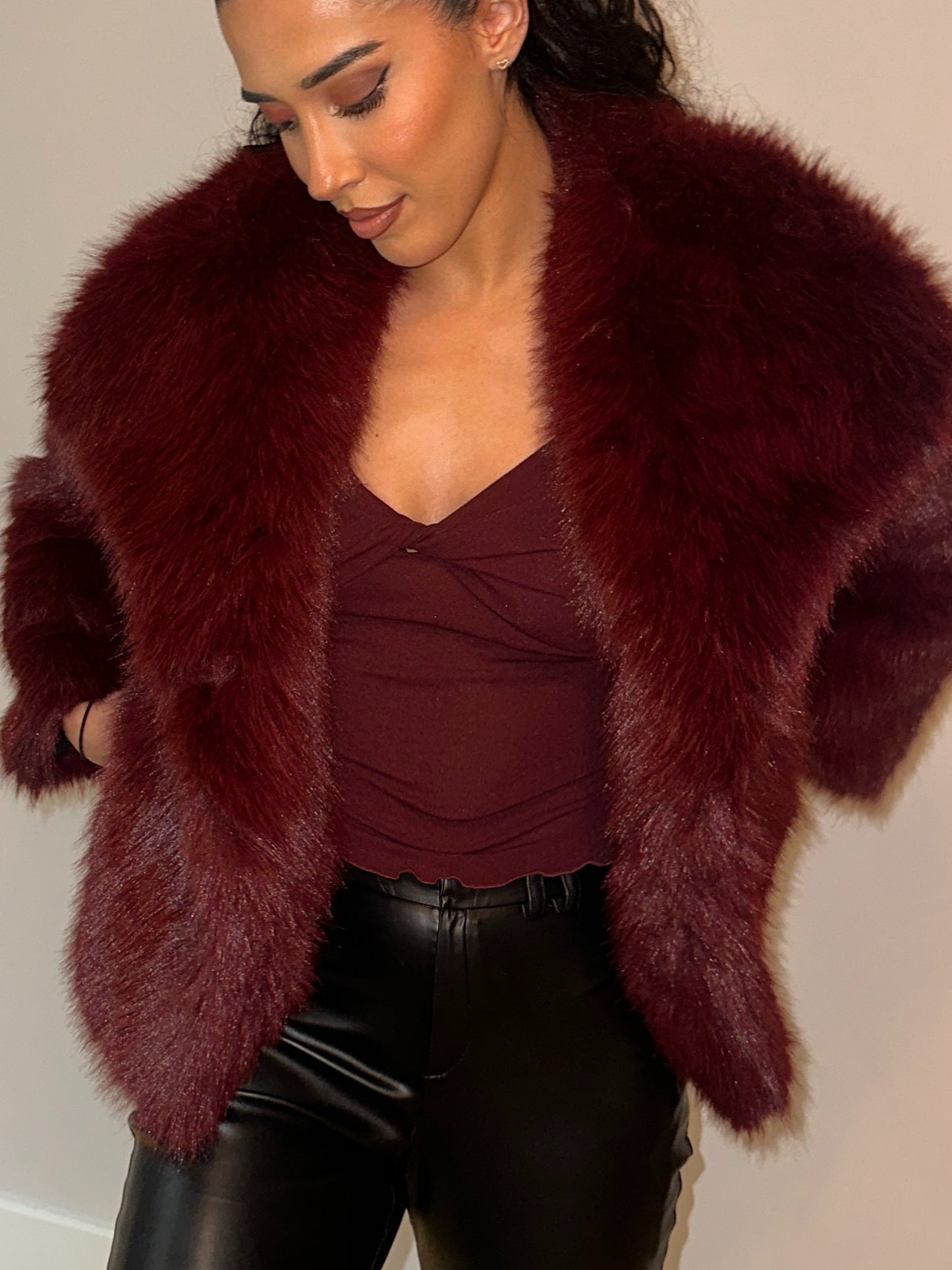 Burgundy Fluffy Coat