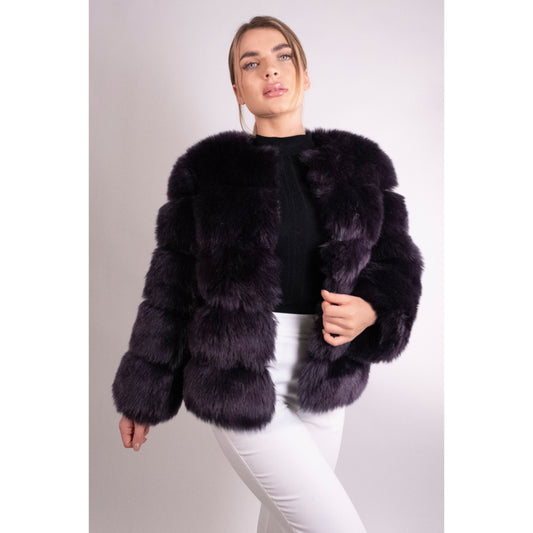 Navy Cropped Faux Fur Coat