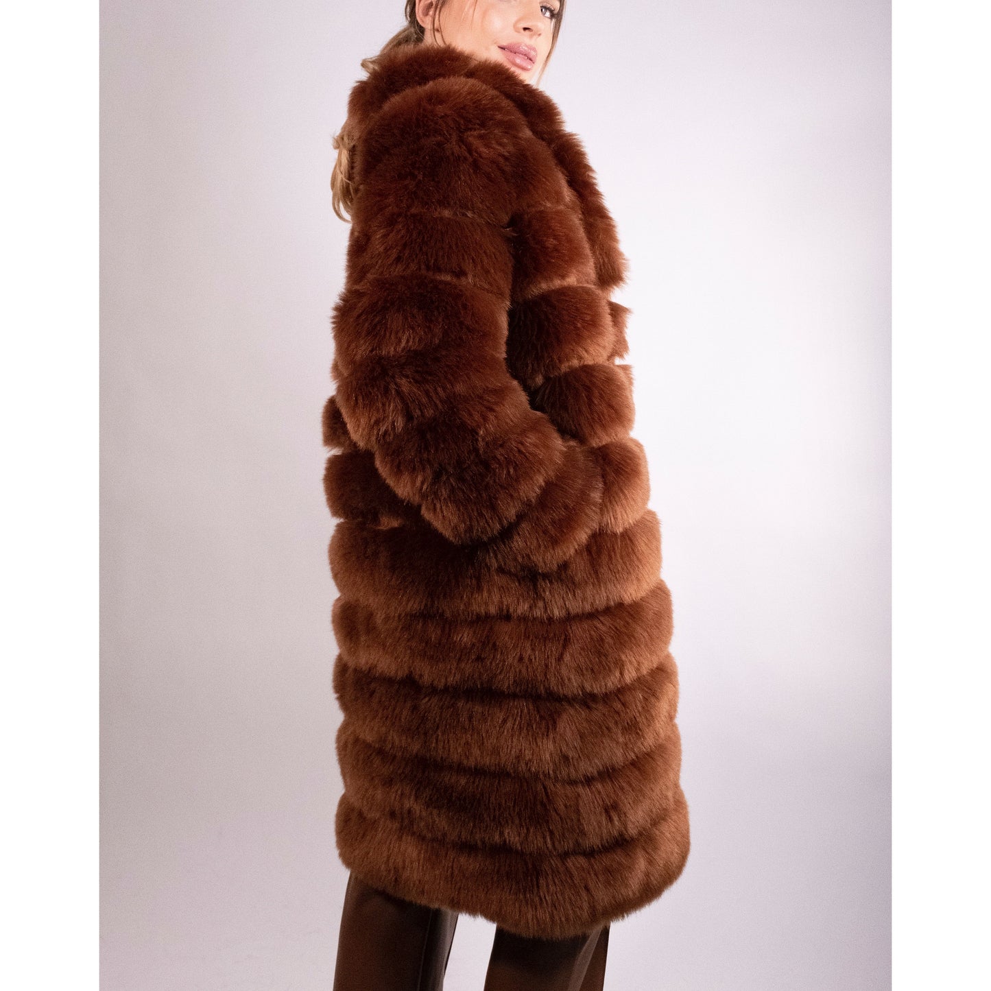 Premium Choclate Extra Long Faux Fur Coat