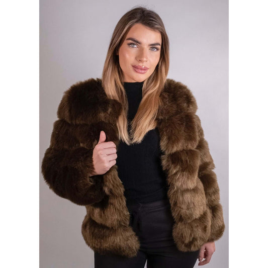 Khaki Cropped Faux Fur Coat