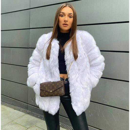 White Long Line Faux Fur Coat