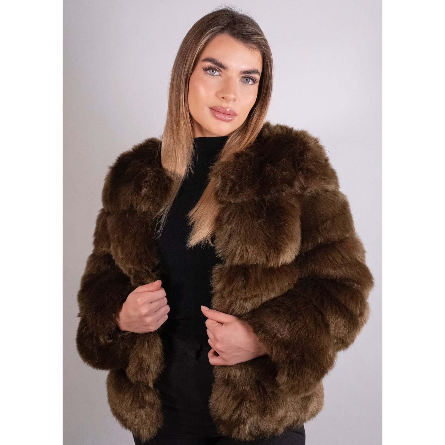 Khaki Cropped Faux Fur Coat